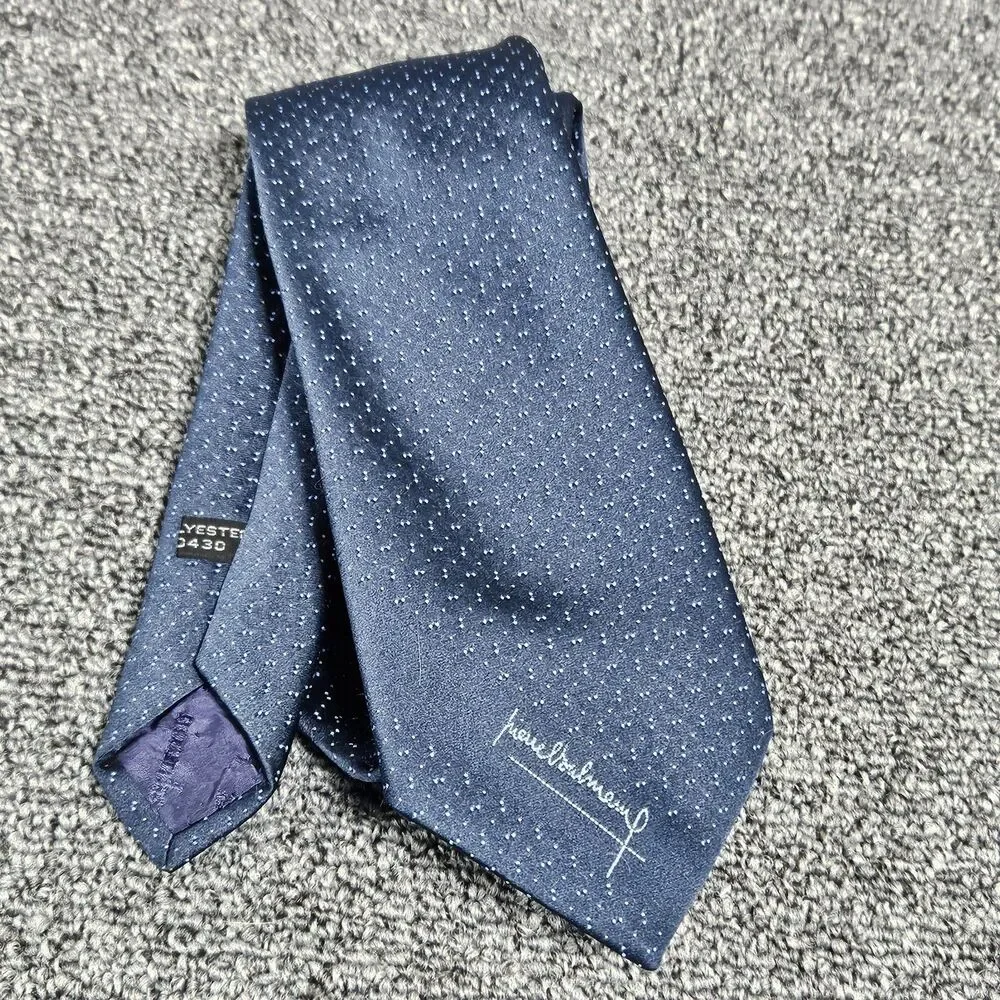 Pierre Balmain Deep Blue Dots  Signature Mens tie Polyester EUC 54